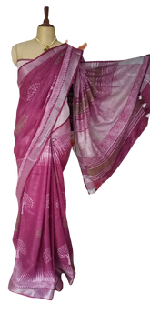Linen Hand Block Printed Saree SILK ZONE